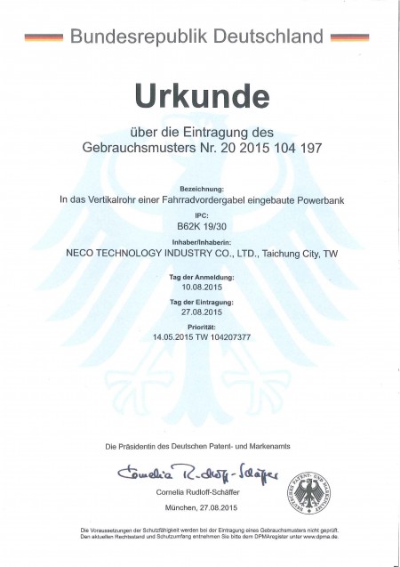 Patente de Alemania No. 202015104197